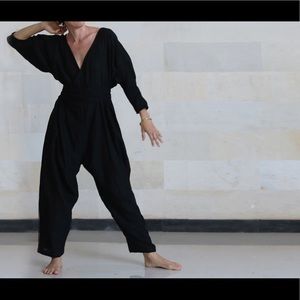 Avy & Co long sleeve jumpsuit in black linen